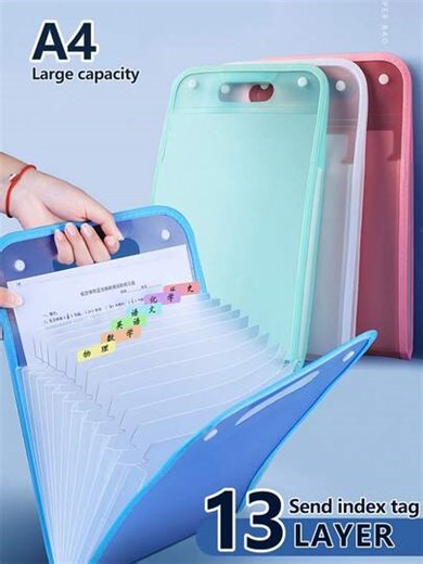 1pc Vertical File Folder, A4 Accordion File Organizer, Portable Simple Storage Bag, Student Subject Dividers Storage Organizer, Expandable Handheld File Folder, High Capacity For Paper, Documents, Archives (Random Color & Shape Labels Included),Back To School,School Supplies | SHEIN