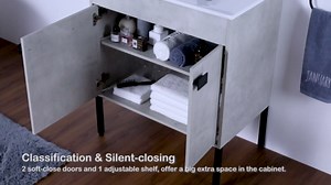 30 Inch Bathroom Vanity with Sink Top Combo Set, 2-Way Installation - Floor or Wall Mount 2 Asymmetric Doors with Adjustable Shelving Ceramic Basin Modern Wood Grain Oak Finish