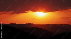 Stunning Sunset Over Mountain Ranges with Ai generated.