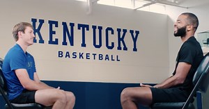 Aaron Harrison and Travis Perry interview each other at the Joe Craft Center