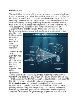 Plankton Net in Marine Sciences Sub-Plan Classwork Homework