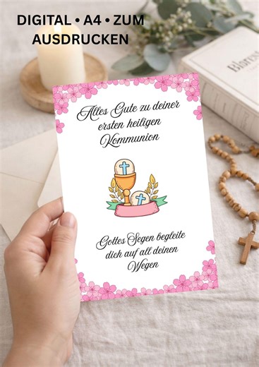 First Communion Card for Girls | Modern Christian Communion Card | First Communion Greeting Card | Printable A4 | Digital - Etsy