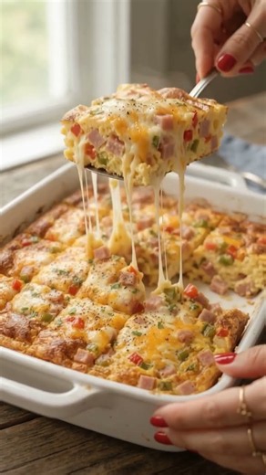 Baked Ham & Cheese Omelette 🤤🧀 #recipe