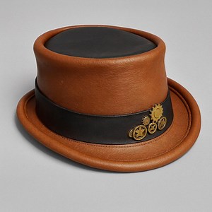 Handmade Steampunk Leather Top Hat – Brown & Black Gear Design - Etsy