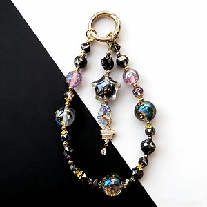 Handmade Premium Galaxy Beaded Phone Wristlet, Star Charm Phone Strap, Black Gold Celestial Wrist Lanyard, Cosmic Wrist Strap, Keychain - Etsy