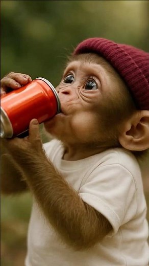 Baby Monkey Tries Soda… and BURPS! 🐒🥤🤣