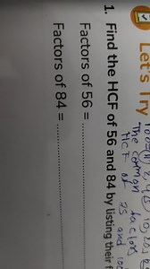 Find the HCF of 56 and 84 by listing their factors.Factors of... | Filo