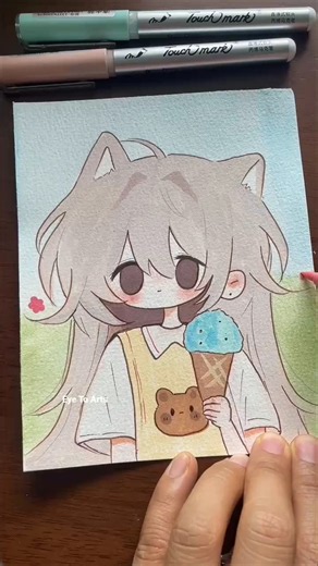 Cute Cat Girl Drawing 🍦🐱 #art #painting #drawing
