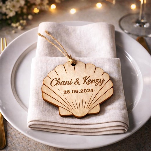 Engraved Wood Seashell Shape Wedding Favors - Beach Wedding Decor - Wooden Guest Gifts - Etsy