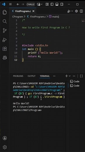 How to write First Program in C | Print Hello World in C | #code
