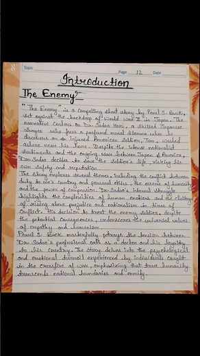 Class 12 English project work topic The Enemy:Summary, about author, introduction, theme#practical