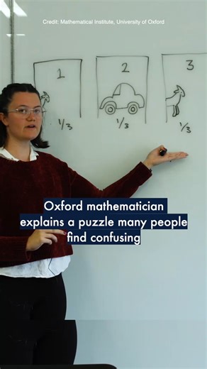 The University of Oxford on Instagram: "Probability can be counterintuitive - or to put it another way, plain baffling 🤔 But there’s always an explanation. @oxford.mathematics’ Becky Crossley explains one of her favourite examples: the Monty Hall problem. 🎬 | @oxford.mathematics #MathsProblem #MathematicsChallenge #Puzzle #BrainTeaser #OxfordUniversity"