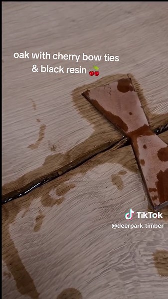 hopefully it will see another 100 years 🙌 Irish oak with cherry bow ties & black resin table we made a few months ago, some lovely slabs still available for anyone interested 😀 #oak #table #cherry #resin #SmallBusiness #coclare #woodworking #maker #fittedfurniture #festool #festoolireland #fyp #foryou