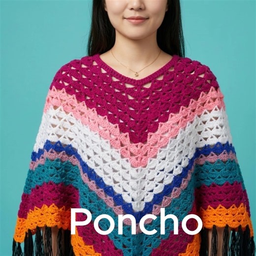 Crochet Poncho for Beginners #crochet #crochetcrosai #poncho #beginners #crochet-crosia