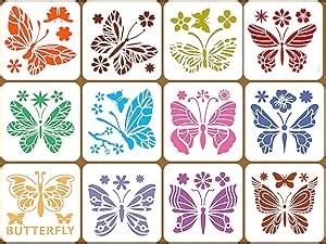 Butterfly Stencils, Butterfly Spring Stencil Templates Reusable Plastic Craft Stencil Butterflies Painting Stencils Butterflies Drawing Templates for Painting DIY on Canvas Wall Floor Wood