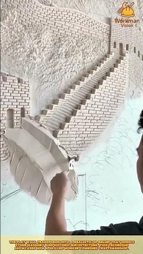 Artistic Plaster Carving Process by Skilled Worker Creating 3D Architectural Wall Relief