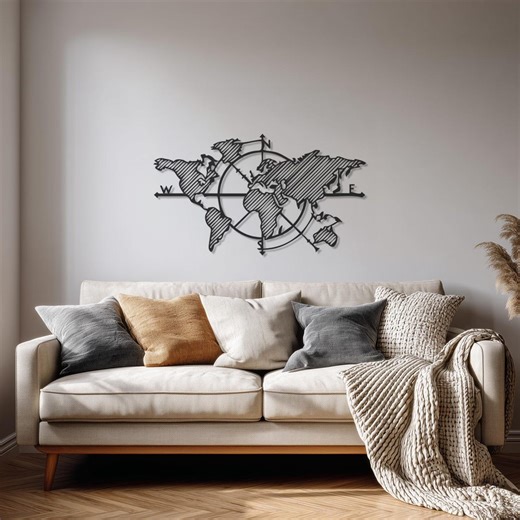 Geometric Metal World Map Wall Art, Modern Black Sculpture Decor - Etsy