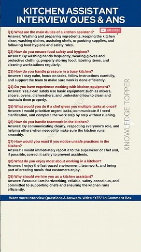 Kitchen Assistant Interview Questions and Answers