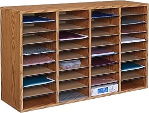 Safco Literature Organizer, 36 Compartments, Office and Classroom Mailbox with Adjustable Shelves, Wood Paper and Mail Sorter, Medium Oak