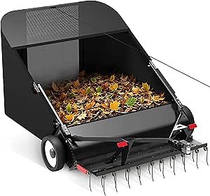 Suchtale 42" Tow Behind Lawn Sweeper with Dethatcher – 21 Cu. Ft. Leaf Collector with Adjustable Sweeping Height, Large Hamper Windscreen for Lawn, Yard, & Artificial Grass, Tractor/Mower Attachments