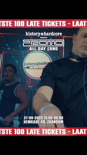 De allerlaatste 100 late tickets voor Promo All Day Long zijn nu te koop! 🔥 Op 27 september schrijft DJ Promo geschiedenis met zijn eerste 9 uur durende all day long set in de legendarische Hemkade en dat wil je natuurlijk niet missen. ➡️ Unieke b2b’s met Korsakoff, Tha Playah, Catscan, Panic & DJ Vince ➡️ De volledige discografie van Promo in één dag ➡️ Kippenvelmomenten, forgotten anthems en pure hardcore vibes 📵 Telefoons blijven in je zak! Tijd om echt ouderwets te feesten. ⚠️ Mis dit niet