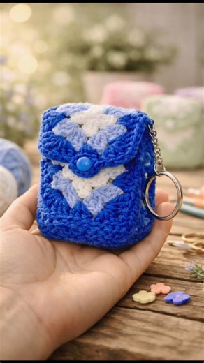 Crochet Granny Square Mini Pouch Tutorial #shorts #viral #yt #bag #keychain