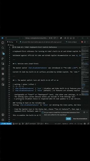 Toggle AI Features in VS Code #coding #vscode #githubcopilot