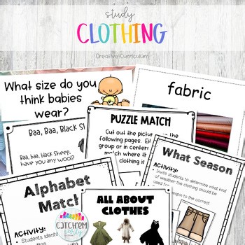 Clothing Study Supplements Creative Curriculum Preschool w/ Math-ELA Activities