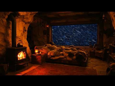 Nothing Can Reach You Here ❄️ Cozy Fireplace & Snowstorm Sounds | Blizzard & Howling Wind for Sleep