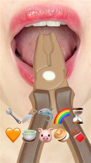 ASMR EMOJI FOOD 🔧🪚🦈🌈⏳🧡🍵🐷🥯🍫 이모지 먹방 (sped up)