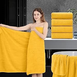 4 Piece Extra Large Bath Towel 35"x70" Oversized Bath Sheet Bath Towel Set for Bathroom Ultra Soft Cozy Highly Absorbent Quick Dry Bathroom Towel for Spa Gym Hotel,Shower Towel for Daily Use,Yellow
