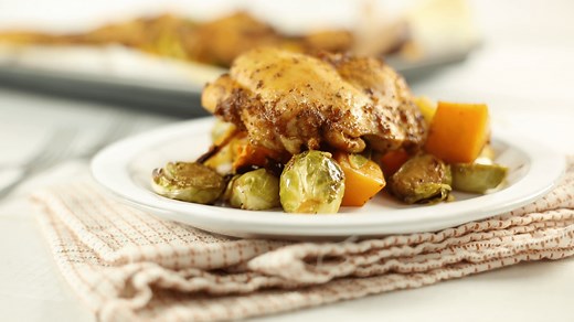 Chicken, Butternut Squash & Brussels Sprouts One Sheet Pan Meal