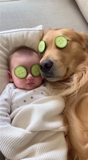 赤ちゃんと犬が仲良くスパごっこ♡きゅうりパックでリラックス👶🐶💆‍♀️ #baby #おもしろ #赤ちゃん #元気になる動画 #cute #cutebaby #かわいい #子ネコ #癒し #癒し