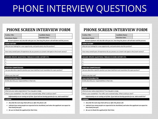 Phone Interview Questions Template: HR Interviewer Script (MS Word) - Etsy