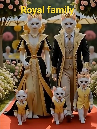 King & Queen Cats with Their Princess Kittens at a Magical Wedding