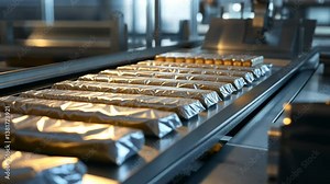 Factory Production Line of Individually Wrapped Bars Stock Video