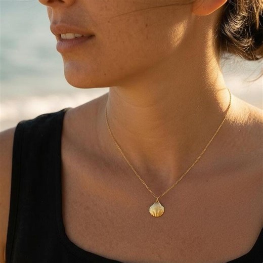 Gold Shell Necklace | Waterproof Stainless Steel Necklace | Beach Pendant | Dainty Everyday Jewellery | Gift for Her | Summer Necklace - Etsy UK