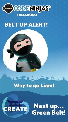 📣 𝗕𝗘𝗟𝗧 𝗨𝗣 𝗔𝗟𝗘𝗥𝗧! 📣 Liam has completed his 🟧𝗢𝗥𝗔𝗡𝗚𝗘 𝗕𝗘𝗟𝗧🟧 and is on his way to his 🟩𝗚𝗥𝗘𝗘𝗡 𝗕𝗘𝗟𝗧🟩! Liam capped off Orange Belt with a super creative project where you play through a series of minigames within a digital arcade. It was an ambitious project and Liam nailed it! 𝗛𝗜-𝗬𝗔!