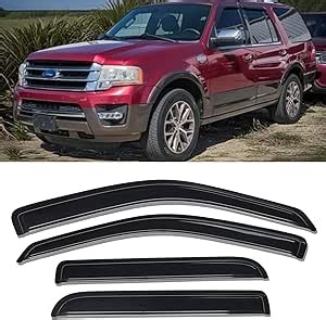 Side Window Visor Vent Deflector for 1997-2017 Ford Expedition,fit 1998-2017 Lincoln Navigator,Outside Mount Tape-on Dark Smoke Rain Guards Window Shades 4pc 94233