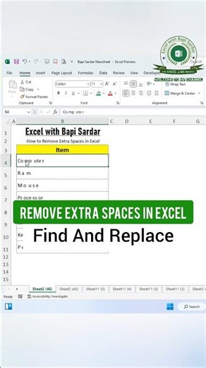 Clean up messy data in seconds! ✨ Use Find & Replace in Excel to remove extra spaces !