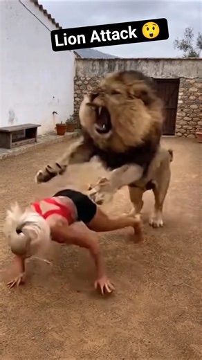 Lion Suddenly Attacks Woman Exercising Outside Her Home 😲 #shorts #lion #animals