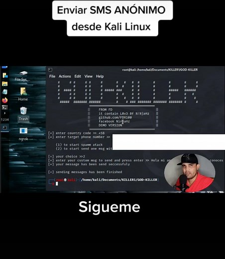 Enviar SMS ANÓNIMO Gratis desde Kali Linux #internet #youtube #linux #capcut #español #hackerfreefire