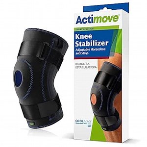 Actimove Sports Edition Knee Stabilizer Adjustable Horseshoe and Stays with COOLMAX AIR Technology – Pain Management for Runner's Knee, Patellar Instability – Left/Right Wear – Black, X-Large
