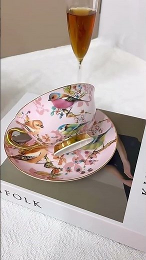Elegant Bird & Blossom Tea Set | Pink Porcelain Tea Cups & Saucers #teacupset #bonechina