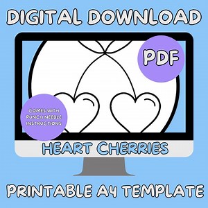Printable Punch Needle Mug Rug Coaster Designs, Punch Needle Pattern Template – Heart Cherry Valentines - Instant Download DIGITAL Product - Etsy