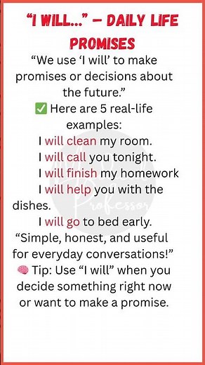 I Will… | 5 Daily Life Promises in Simple Future Tense