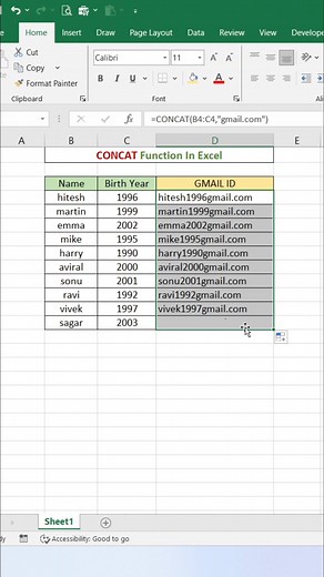 CONCAT Function in Excel 👍 #exceltips #exceltricks #exceltutorial #Excel | computernotion