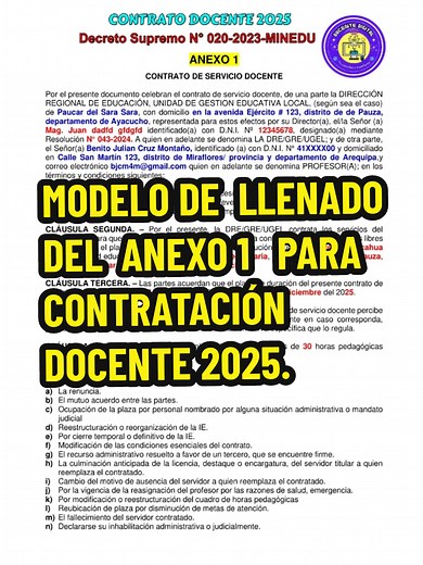 Modelo de Llenado del Anexo 1 para Contratación Docente 2025