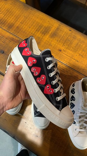 Loads of Comme Des Garcons Converse are now available with 50% off as part of our Mid Season Sale. Shop them online now. - #commedesgarcons #commedesgarconsplay #commedesgarconsplayconverse #commedesgarcondsconverse #aphrodite1994 | Aphrodite Clothing