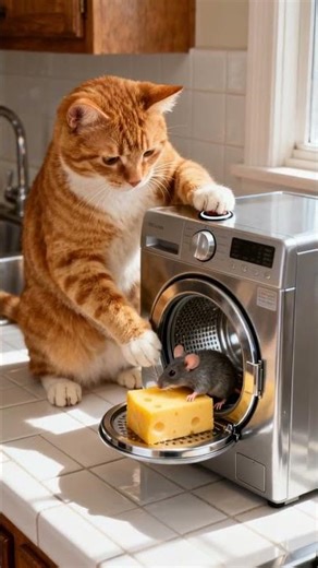 Will It Hit the Start Button? | The Washing Machine Trap #cat #shorts #funny